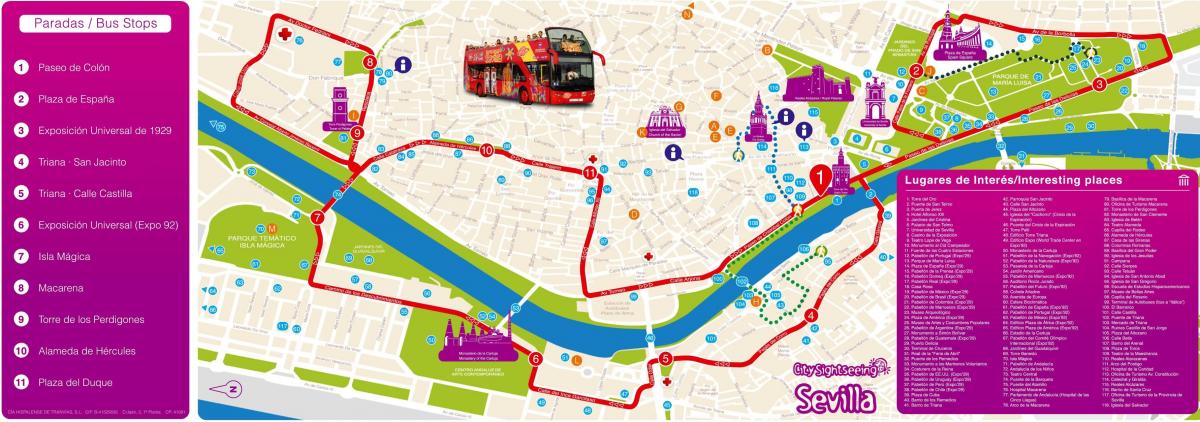 Seville Hop On Hop Off bus tours map