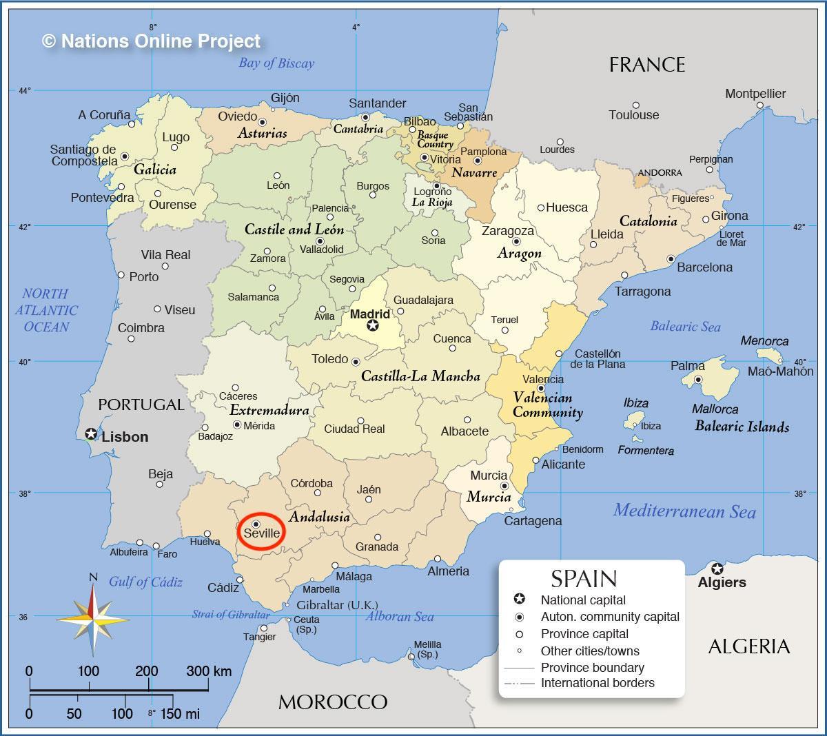 Seville on Spain map